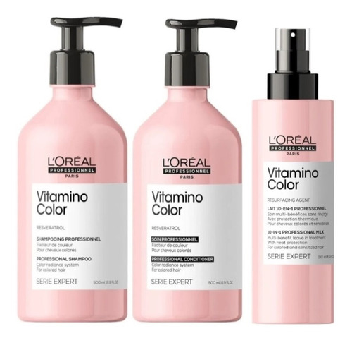 Shampoo 500ml+ Acondicionador+ Spray Vitamino Color Loreal