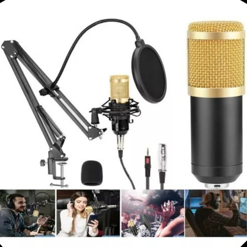 Kit Microfone ManoThor Condensador Bm800 Profissional Padrão Polar Unidirecional Suporte anti-choque Cabo XLR Fêmea X P2 Pop Filter Braço Articulado Prendedor Espuma Proteção Gravação Podcast