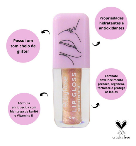 Lip Gloss Com Manteiga De Karité Ruby Rose