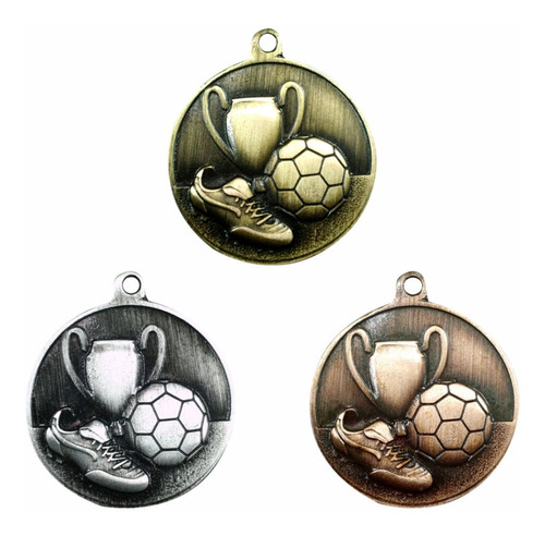 Imagen 1 de 1 de Medalla Futbol 5cm Con Grabado - Pack 3 Unidades
