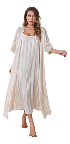 Conjunto De Pijama Feminino Vestido De Alça Longa Com Robe