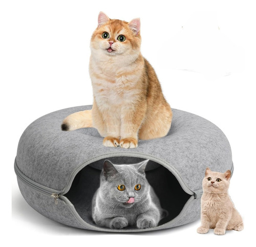 Cama Tunel Para Gatos Con Cremallera Tipo Donut Mascotas L Color Gris
