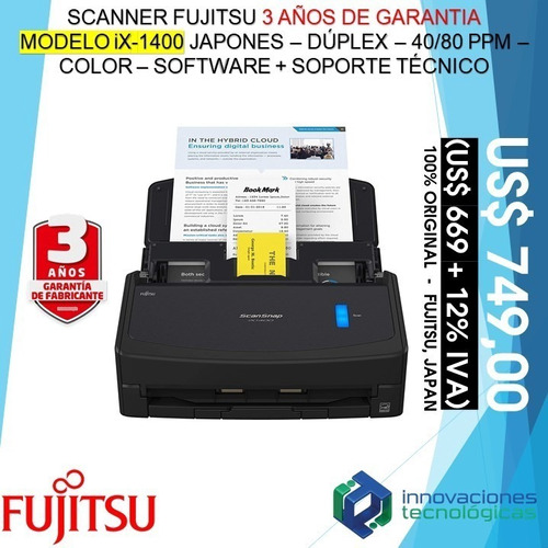 Scanner Escáner Documentos Fujitsu Ix1400 Dúplex 40/80ppm