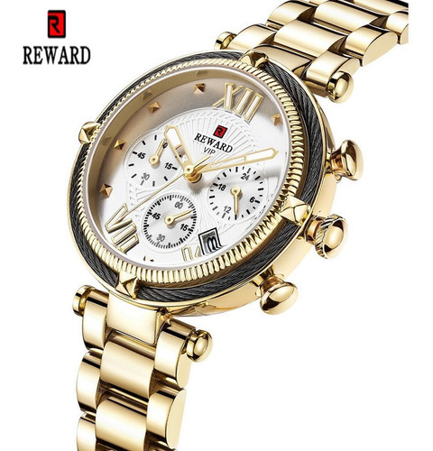 Reloj Impermeable Para Mujer Reward 63084 Color De La Correa Dorado