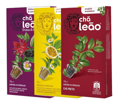 Combo De Cápsulas De Chá Leão Frutas E Flores - 30 Cápsulas