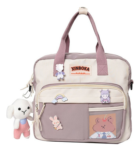 Bolso Morral Kawaii Rabbit Con Pins Y Conejito Peluche 