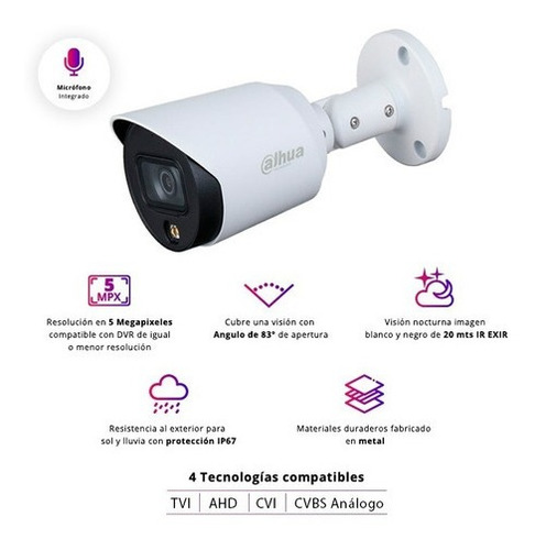 Camara Bullet 5 Megapixeles Ip67 Exterior Ir 20 Mts Color