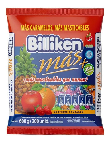 Caramelos Billiken Mas+ Frutal Masticables Surtidos 600 Grs.