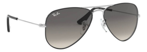 Óculos de sol Ray-Ban Aviador Junior 4-8 anos armação de metal cor polished black, lente grey de plástico degradada, haste polished black de metal - RJ9506S