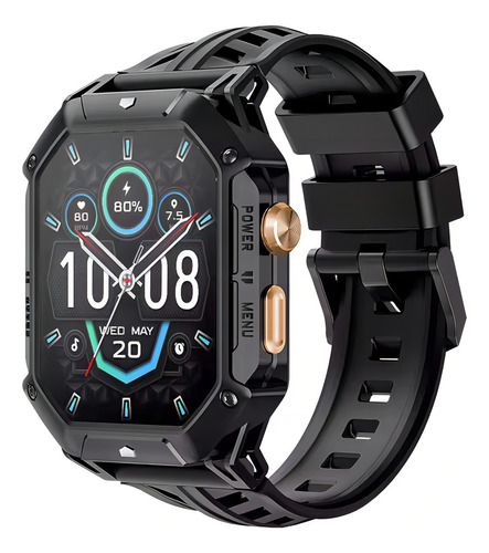 Reloj inteligente militar Haylou Iron N1 de 5 atm e IP69K con pantalla AMOLED, carcasa negra, pulsera negra, bisel negro, diseño de pulsera de malla