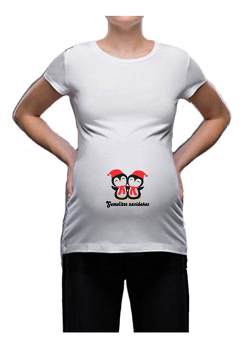 Playera De Maternidad Navidad Gemelos Navideños Pingüinos