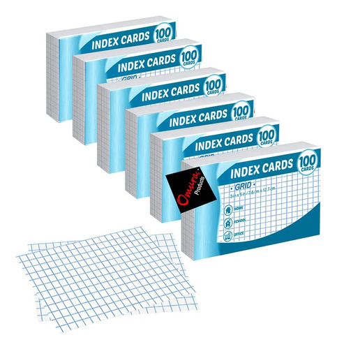 Omura Grid Index Cards 3 X 5, Blanco, Paquete De 6 X 100