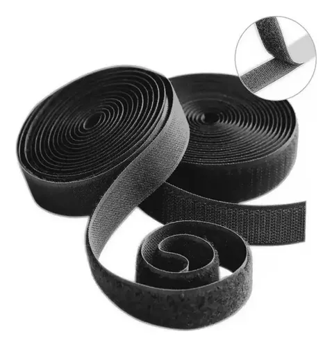 Velcro con adhesivo de doble cara, 50 mm x 1 m, color negro