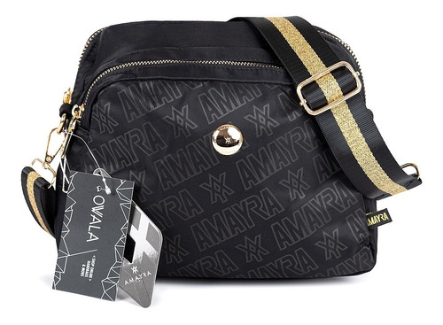 Imagen 6 de 6 de Cartera Bandolera Mujer Morral Amayra Negra Bolsillo Cierre