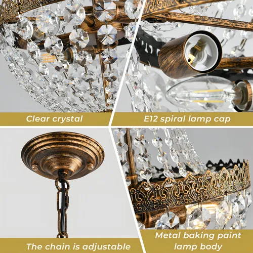 Kaiqi 4 Luces Estilo Imperio Frances, Mini Lampara De Crista