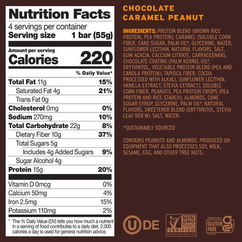 No Cow Barras Proteina Chocolate Caramel Peanut 4 Barras