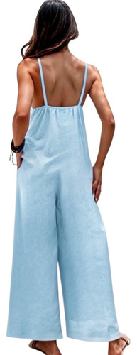 Jumpsuit Holgado Tirantes Finos Escote V Y Pierna Amplia #1 Azul Claro G