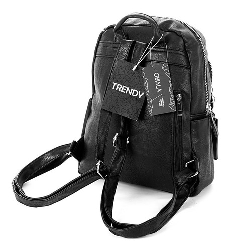 Imagen 6 de 7 de Mochila Mujer Cuero Sintetico Trendy Bolsillos Cierres Negra