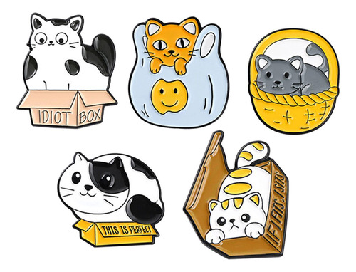 5pcs Cartoon Cat Enamel Brooches Kitten Brooch Pins For