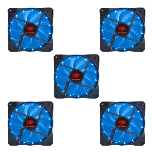 Kit 5 Fan Cooler Gamer Led Azul 120x120mm