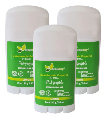 Desodorante Naturaldry Piel Sensible 3 Barras De 50g Vegano