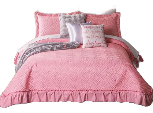 Colcha Neo Rosa Matrimonial Capitonado Sin Hilo Concord