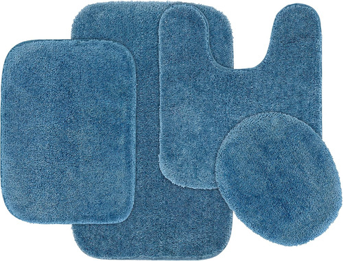 Juego De 4 Alfombras De Baño Azules Lavables