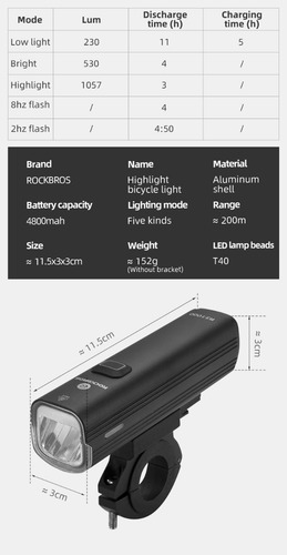 Imagen 4 de 7 de Linterna Luz Delantera Ciclismo R3 1000 Lumen Real Rockbros