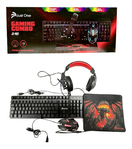 Pack Gamer 4 En 1, Teclado + Mouse + Audífono + Pad Mouse