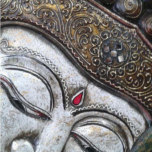 Imagen 2 de 2 de Buda Artesanal Tallado Cuadro De Madera 50x35cm