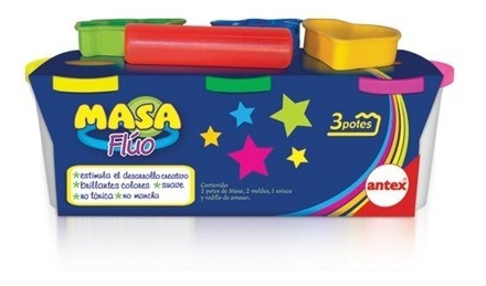 Masa Fluo 3 Potes Para Modelar Plastilina Color Niños Antex