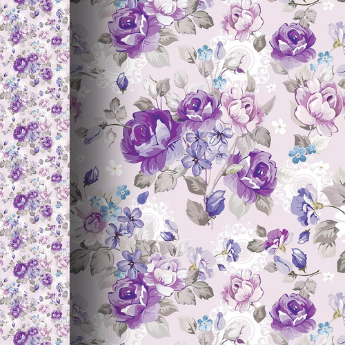 Papel De Parede Floral Rosas Roxas Lilás Fundo Em Azul