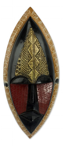 Máscara Africana De Madera De Sese Y Latón, Para Pared