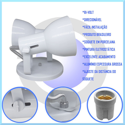 Plafon Tipo Spot Duplo Para Teto De Casa Bulbo - Bocão Cor Branco 110v/220v