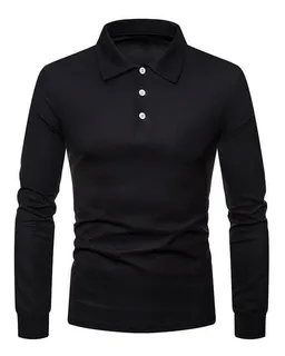 Playera Tipo Polo Manga Larga Con Licra Slim Fit Moda 2112 M