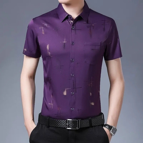 Camisa Casual De Manga Corta De Seda De Verano Para Hombre