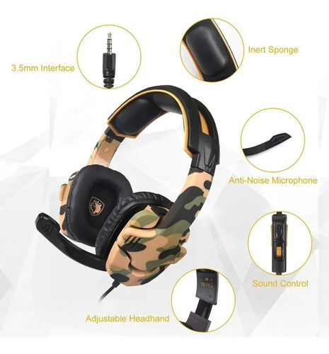 Auricular Headset Gamer Camuflado Sades 930 Ps4 Xbox Pc