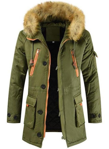 Parka Acolchada Con Capucha De Piel De Burbuja Para Hombre P