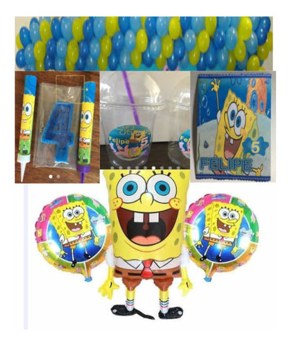 Set Decoración Bob Esponja Cumpleaños Globos