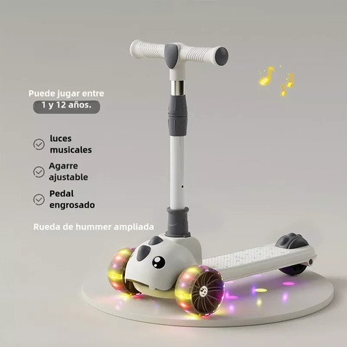 Huozhe Scooter Monopatín De Pie Plegable Para Niños 2-14 Años Color Blanco Usop