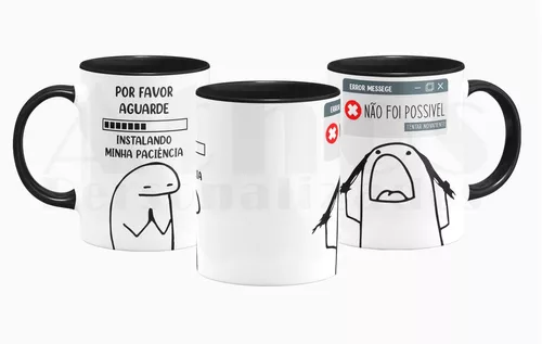 caneca personalizada flor boneco Palito meme paciência erro