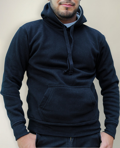 Sudadera Hombre Hoodie Cerrada Capucha Gorra Negro A312
