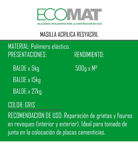 Masilla Acrilica Extra Adherente 15kg P/ Interior O Exterior