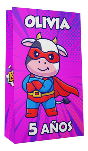 Bolsita Golosinera Personalizada Vaca Superheroe Grande X20
