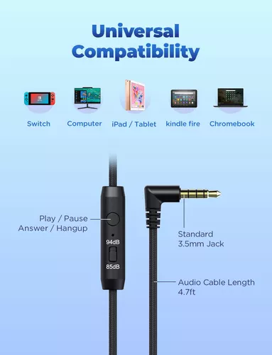 iClever - Audífonos de diadema con cable para niños, diadema ajustable,  sonido estéreo, plegables, sin enredos, conector auxiliar de 0.138  pulgadas