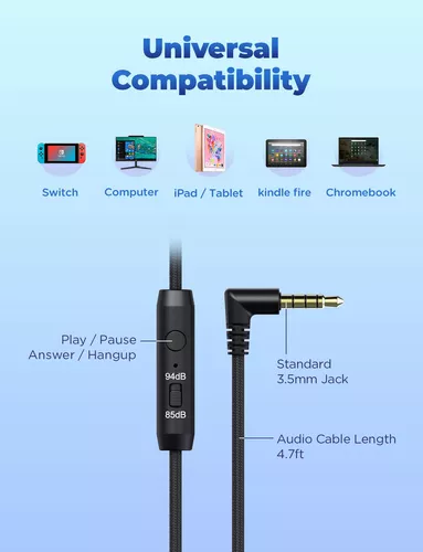  iClever - Audífonos de diadema con cable para niños, diadema  ajustable, sonido estéreo, plegables, sin enredos, conector auxiliar de  0.138 pulgadas, volumen limitado hasta 94dB, audífonos para niños Audífonos  para niños