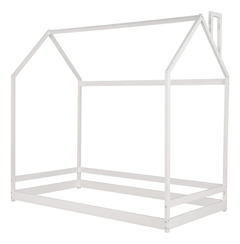 Cama De Madera Individual Con Techo Para Niños Color Blanco