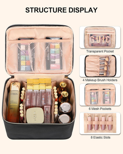 Neceser Para Cosmeticos Relavel Color Negro Grande Espaci...