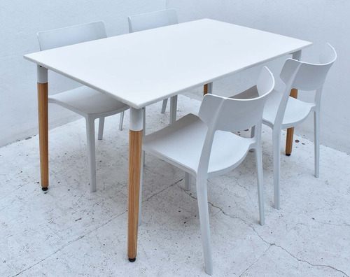 Combo Comedor Eames Mesa 1,20 X 80 Y 4 Sillas Mare Blanco Liso