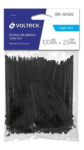 Precinto Plastico Negro Volteck 100und 2.5x100mm Cin-1810n